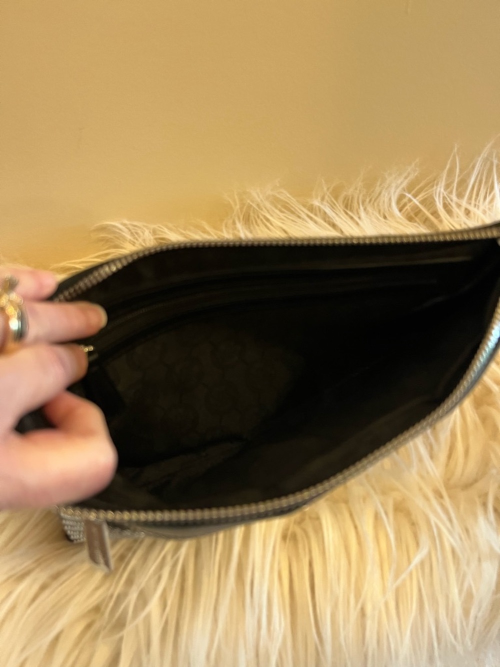 Michael Kors Lg Black Studded Wristlet Clutch Luxe Leather Zip Silver Hardware - Picture 8 of 13